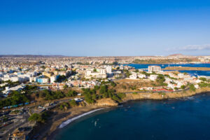 Aerial view of Praia city in Santiago - Capital of Cape Verde Islands - Cabo Verde