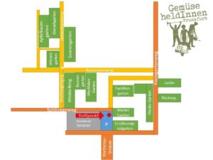 Wegbeschreibung zum Treffpunkt am Parkplatz des Abenteuerspielplatzes Günthersburgpark am Ende der Wetteraustraße, 60389 Frankfurt a.M.